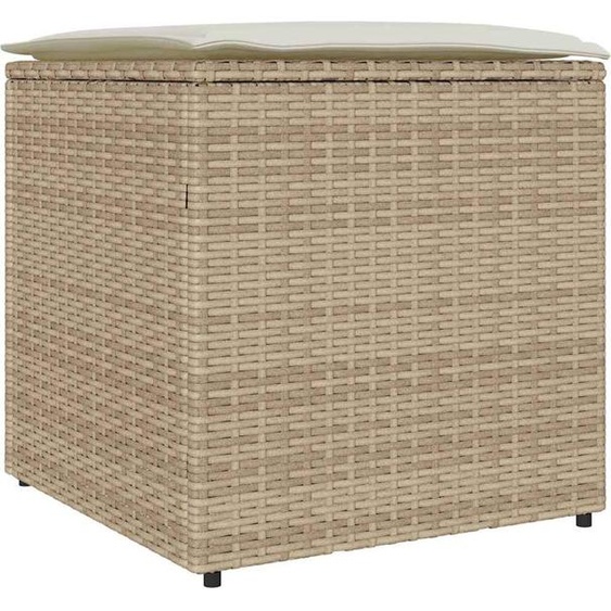 vidaXL Coffre à coussins avec rangement Beige 50 x 50 x 50 cm Poly-Rattan