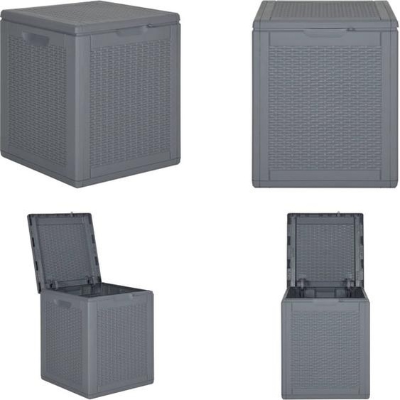 vidaXL Coffre de jardin Gris PP Rotin 90 L - Coffre de jardin - Coffre de jardin - Boîte de rangement
