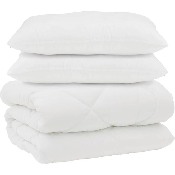 vidaXL Couverture avec oreiller 3 pcs Blanc microfibre et plumes de duvet