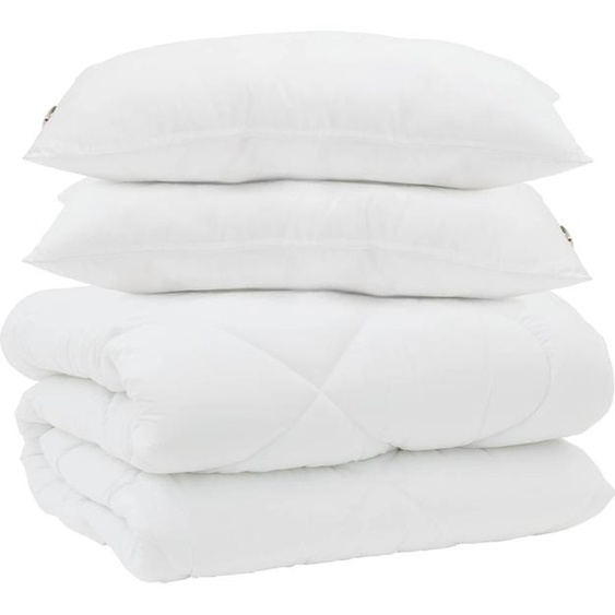 vidaXL Couverture avec oreiller 3 pcs Blanc microfibre et plumes de duvet