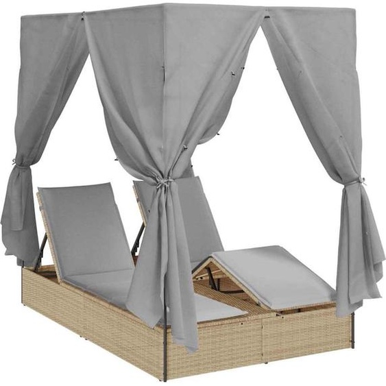 vidaXL Double chaise longue grise 205 x 129 x 200 cm Poly-rotin