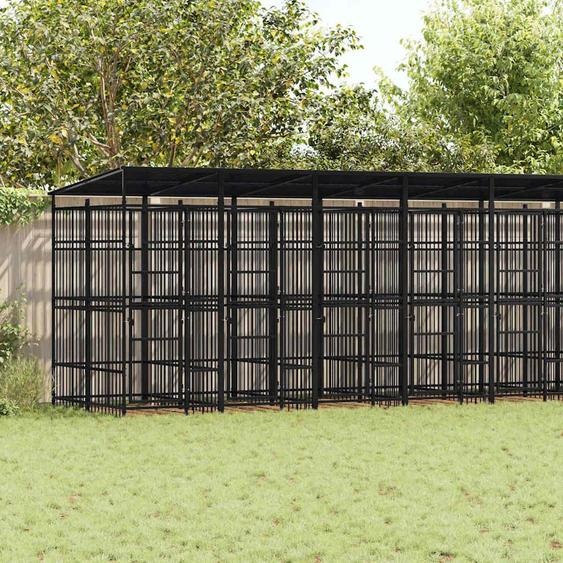 vidaXL Enclos extérieur pour chiens avec toit Acier 18,43 m