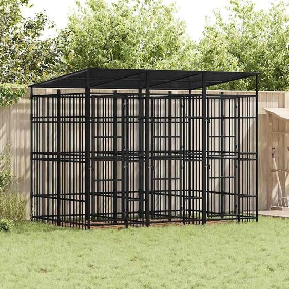 vidaXL Enclos extérieur pour chiens avec toit Acier 5,53 m