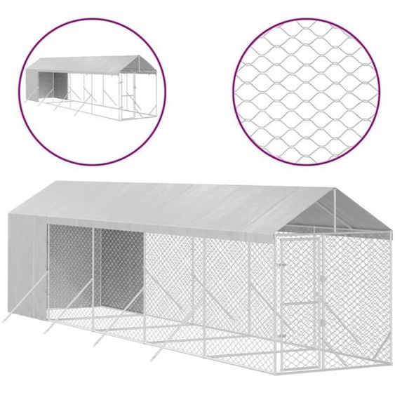 vidaXL Enclos extérieur pour chiens avec toit Argenté 2x10x2,5 m Acier galvanisé