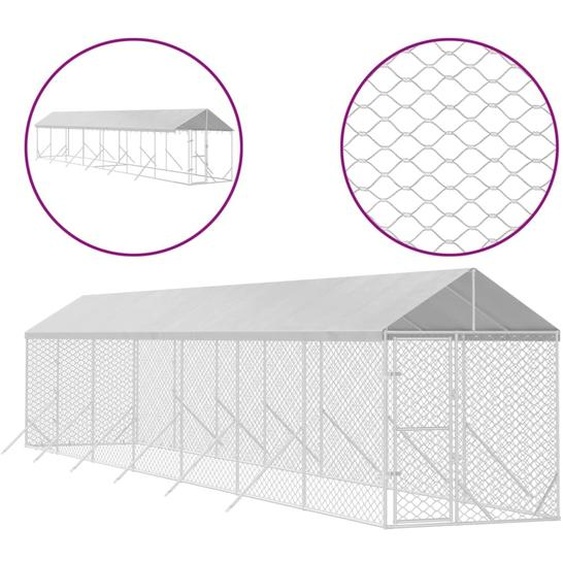 vidaXL Enclos extérieur pour chiens avec toit Argenté 2x14x2,5 m Acier galvanisé