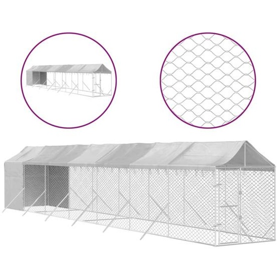vidaXL Enclos extérieur pour chiens avec toit Argenté 2x14x2,5 m Acier galvanisé
