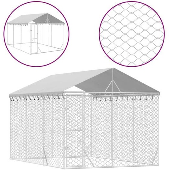 vidaXL Enclos extérieur pour chiens avec toit Argenté 3x4,5x2,5m Acier galvanisé