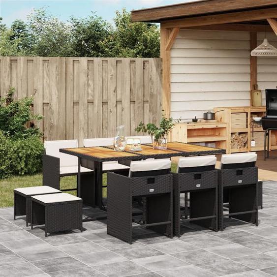 vidaXL Ensemble à manger de jardin 11 pcs coussins noir résine tressée 3277922