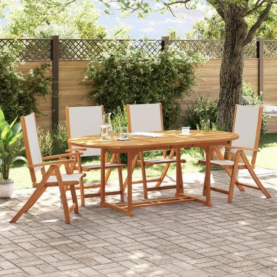 vidaXL Ensemble à manger de jardin 5pcs bois dacacia solide textilène ensemble à manger dextérieur meuble de salle à 3279286