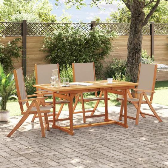 vidaXL Ensemble à manger de jardin 5pcs bois dacacia solide textilène ensemble à manger dextérieur meuble de salle à 3279324