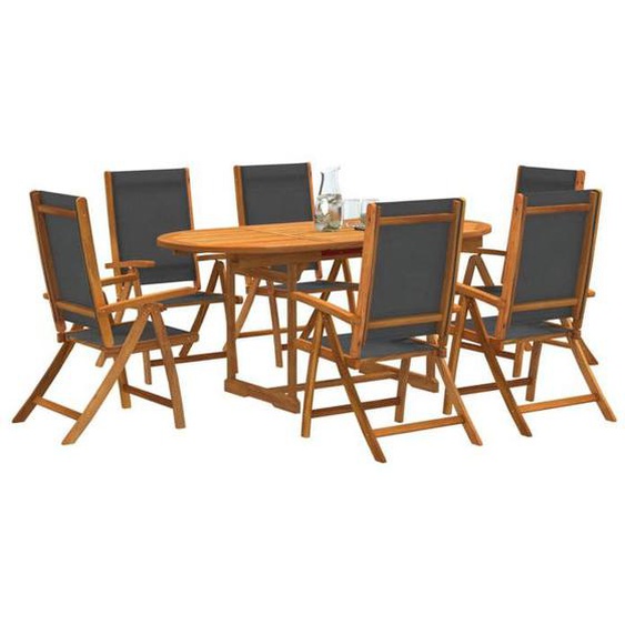 vidaXL Ensemble à manger de jardin 7pcs bois dacacia solide textilène ensemble à manger dextérieur meuble de salle à 3279267
