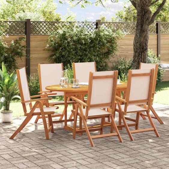 vidaXL Ensemble à manger de jardin 7pcs bois dacacia solide textilène ensemble à manger dextérieur meuble de salle à 3279281