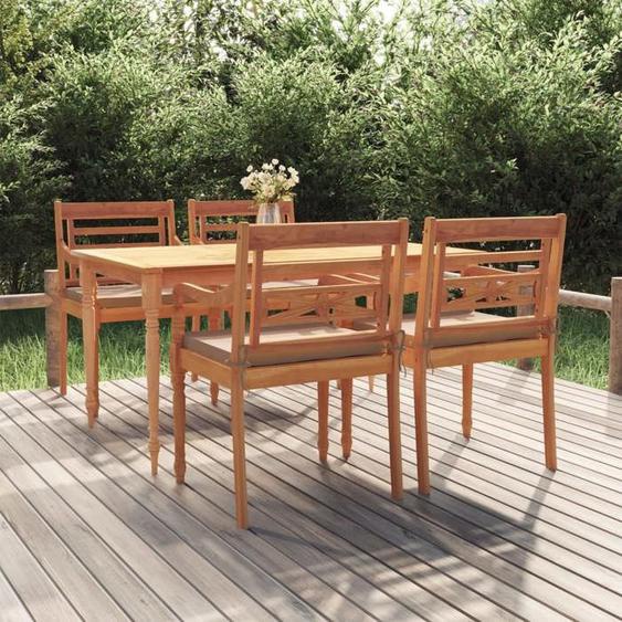 vidaXL Ensemble à manger de jardin coussins 5 pcs Bois de teck massif, ensemble de salle à manger, table et chaises de 3100791