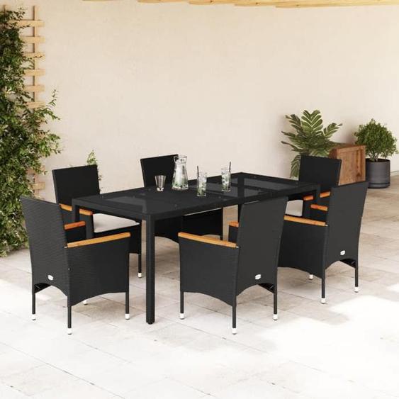 vidaXL Ensemble à manger de jardin et coussins 7 pcs noir rotin acacia ensemble de salle à manger dextérieur meuble de 3278649