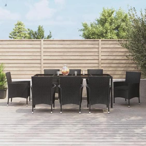 vidaXL Ensemble à manger jardin 9pcs et coussins noir résine tressée, ensemble à manger, ensemble à manger dextérieur, 3187329