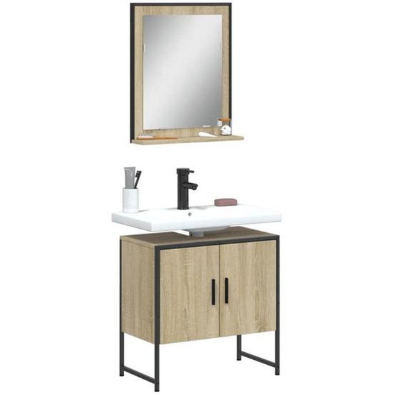 vidaXL Ensemble dArmoires de Salle de Bain 2 pcs, Meuble-lavabo avec Étagère et Miroir, Armoire de Rangement de Toilette, 3214335