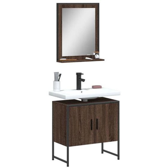 vidaXL Ensemble dArmoires de Salle de Bain 2 pcs, Meuble-lavabo avec Étagère et Miroir, Armoire de Rangement de Toilette, 3214338