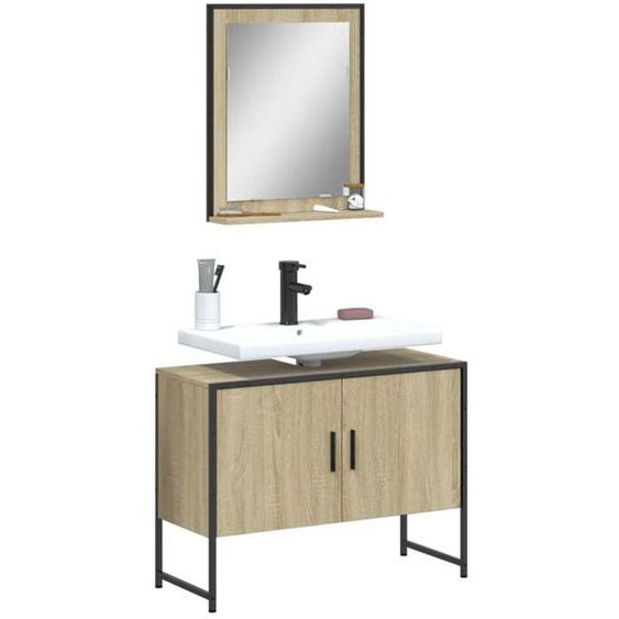 vidaXL Ensemble dArmoires de Salle de Bain 2 pcs, Meuble-lavabo avec Étagère et Miroir, Armoire de Rangement de Toilette, 3214340