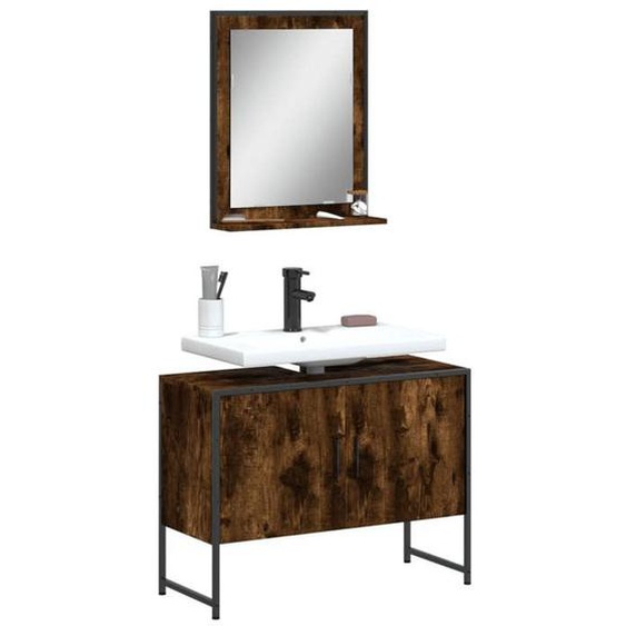 vidaXL Ensemble dArmoires de Salle de Bain 2 pcs, Meuble-lavabo avec Étagère et Miroir, Armoire de Rangement de Toilette, 3214341