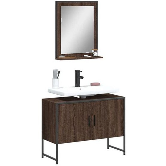 vidaXL Ensemble dArmoires de Salle de Bain 2 pcs, Meuble-lavabo avec Étagère et Miroir, Armoire de Rangement de Toilette, 3214343