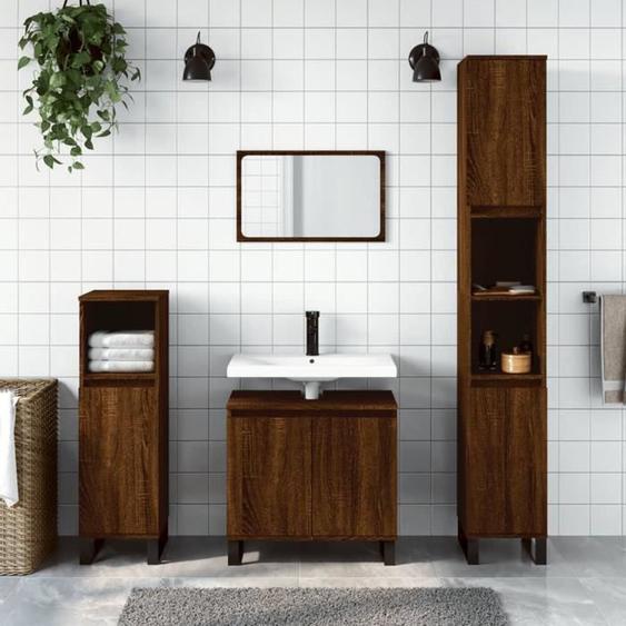 vidaXL Ensemble darmoires de salle de bain 3 pcs chêne marron 3187804