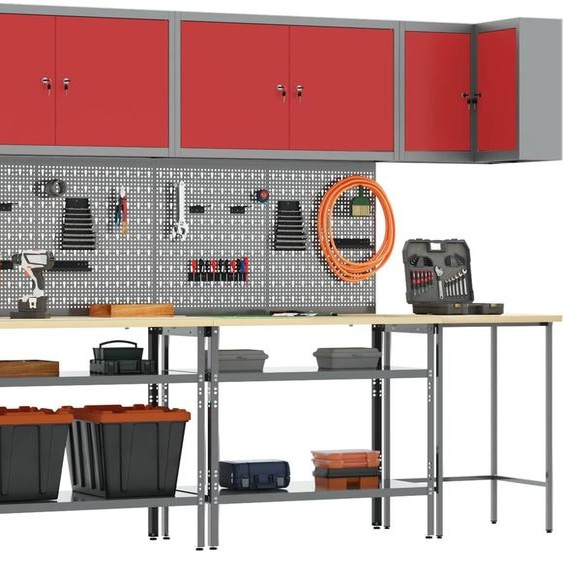 vidaXL Ensemble darmoires de travail avec étagère et rangement 10 pièces Rouge et gris