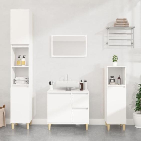 vidaXL Ensemble darmoires salle de bain 3 pcs blanc bois dingénierie 3185535