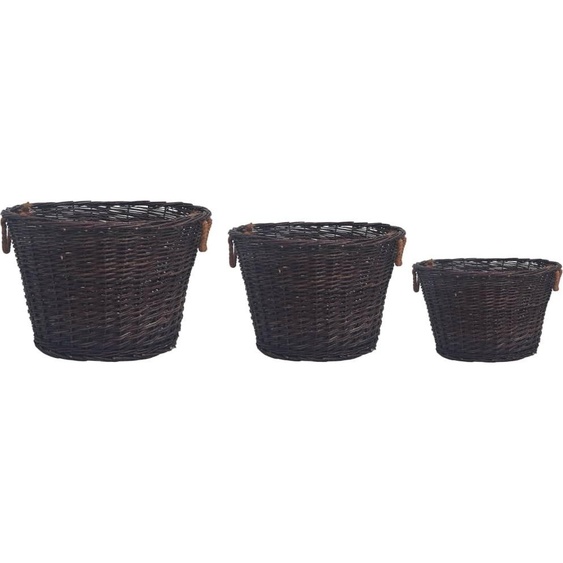 vidaXL Ensemble de 3 paniers à bois de chauffage empilables en osier brun foncé
