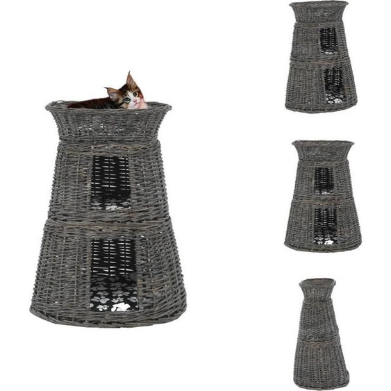 vidaXL Ensemble de 3 paniers pour chats avec coussin Gris 47x34x60 cm Naturel osier - Arbres à chats
