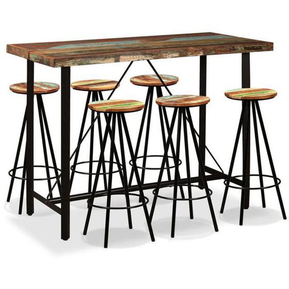vidaXL Ensemble de Bar 7 pcs Bois Massif Recyclé Tabouret Table Salle à Manger 275146