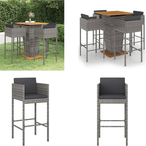 vidaXL Ensemble de bar de jardin 5 pièces avec coussins Poly Rotin Gris - Ensemble de bar de jardin - Ensemble de bar de jardin - Ensemble de salle à manger de jardin