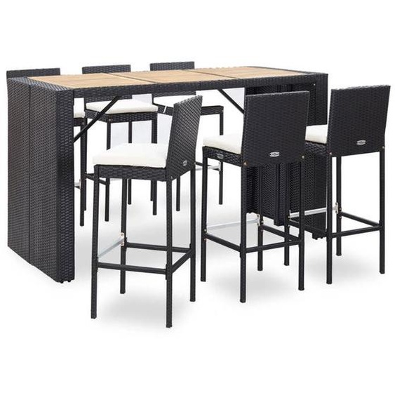 vidaXL Ensemble de bar de jardin 7 pcs et coussins Résine tressée Noir
