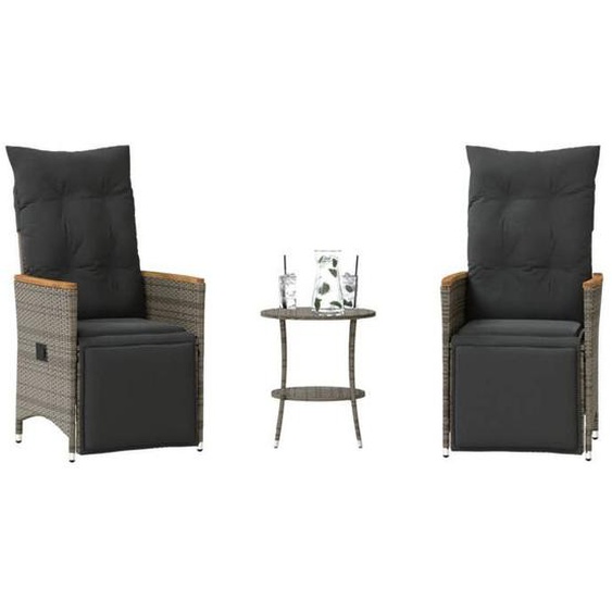vidaXL Ensemble de bistro 3 pcs avec coussins gris résine tressée 365679