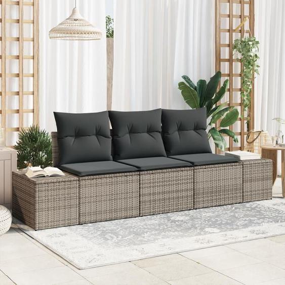 vidaXL Ensemble de canapé de jardin 3 pièces avec coussins Gris en poly rotin 3355588