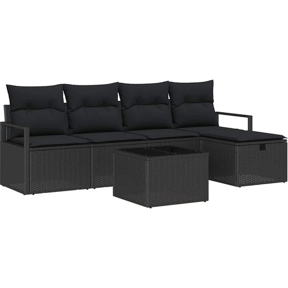 vidaXL Ensemble de canapé de jardin avec coussins 6 pcs noir Poly rotin