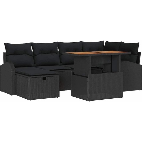 vidaXL Ensemble de canapé de jardin avec coussins 7 pcs noir poly rotin