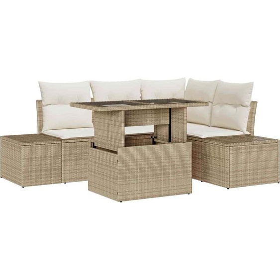 vidaXL Ensemble de canapé de jardin avec mémoire 5 pcs Beige Poly Rattan