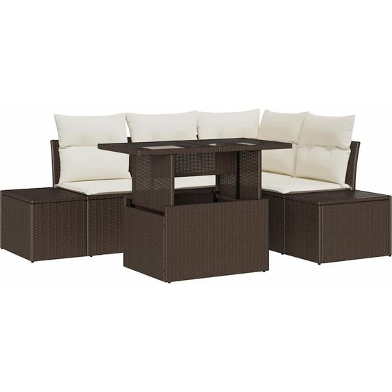 vidaXL Ensemble de canapé de jardin avec mémoire 5 pcs brun poly rotin