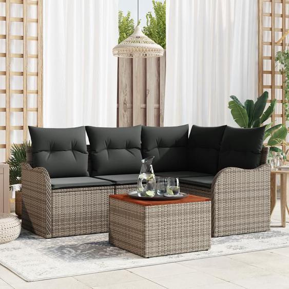 vidaXL Ensemble de Canapé de Jardin de 5 Pièces avec Coussins Gris Rotin Synthétique et Acacia 3347447