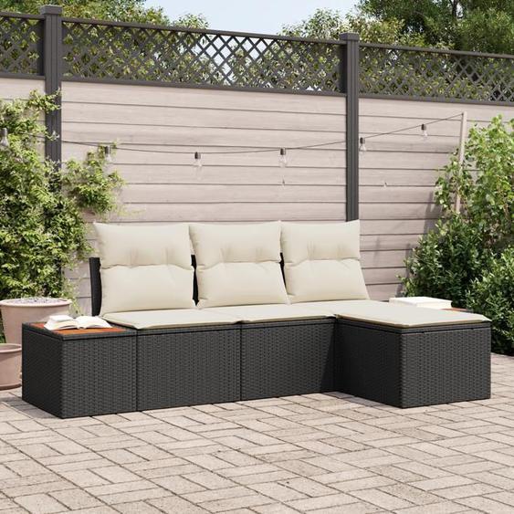 vidaXL Ensemble de canapés de jardin 4 pièces avec coussins Noir Poly Rattan Acacia 3348058