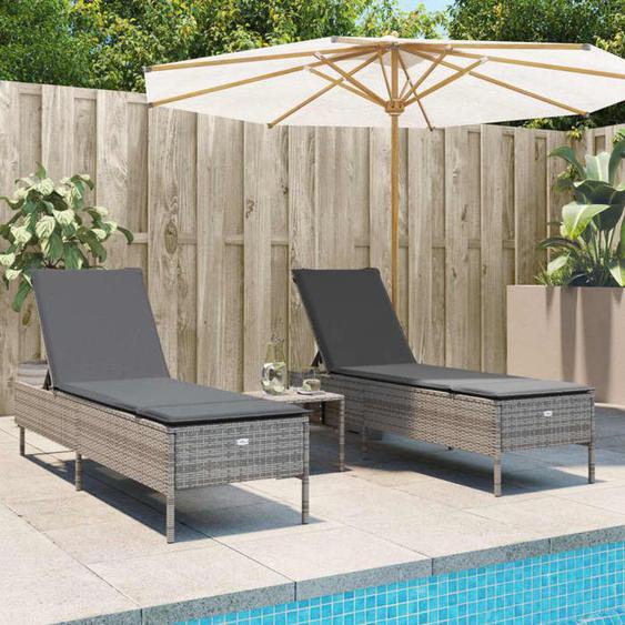vidaXL Ensemble de chaises longues avec coussins 3 pcs gris poly rotin transat lit de repos de jardin meuble dextérieur