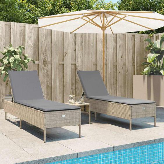 vidaXL Ensemble de chaises longues avec coussins 3pcs beige poly rotin transat lit de repos de jardin meuble dextérieur
