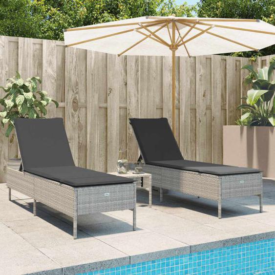 vidaXL Ensemble de chaises longues avec coussins 3pcs gris clair rotin transat lit de repos de jardin meuble dextérieur