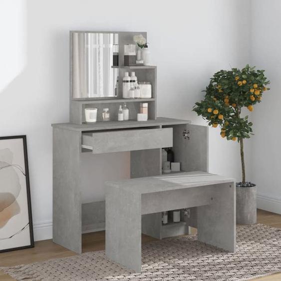 vidaXL Ensemble de Coiffeuse Table de Maquillage Tabouret Table de Coiffeuse Meuble de Chambre à Coucher Intérieur Gris 3114150