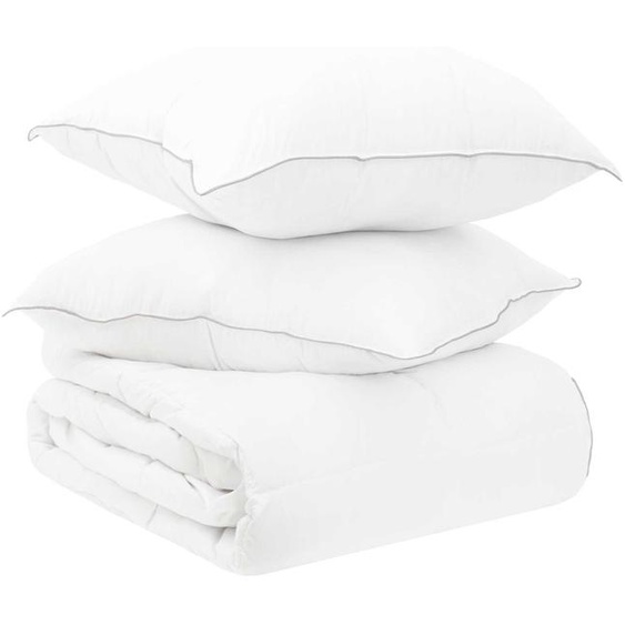 vidaXL Ensemble de couette et de taies doreiller, 3 pièces, 135 x 220 cm, blanc, pour lhiver