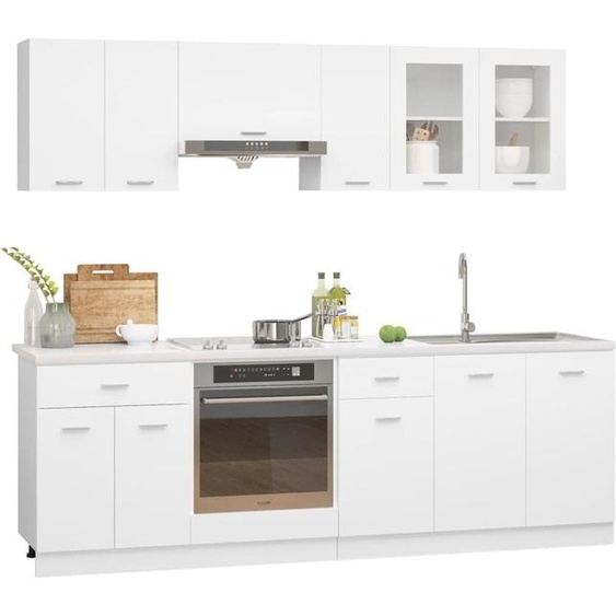vidaXL Ensemble de cuisine Lyon 8 pièces blanc bois composite