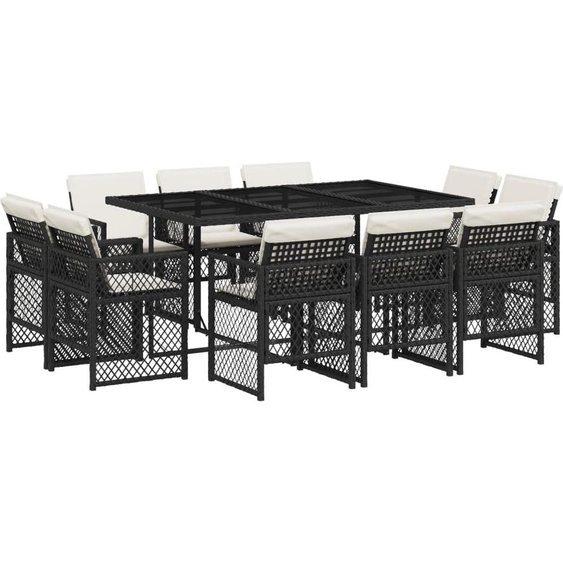 vidaXL Ensemble de jardin 11 pièces avec coussins Noir Poly Rattan
