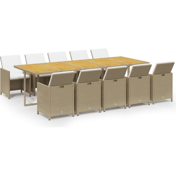 vidaXL Ensemble de jardin 11 pièces avec coussins Poly rotin Beige