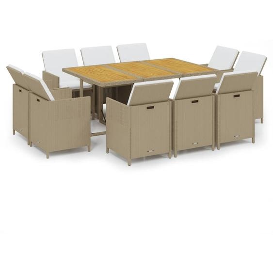 vidaXL Ensemble de jardin 11 pièces avec coussins Poly rotin Beige