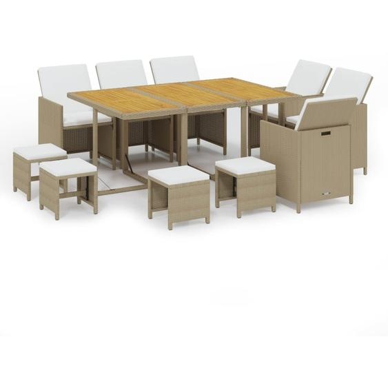vidaXL Ensemble de jardin 11 pièces avec coussins Poly rotin Beige